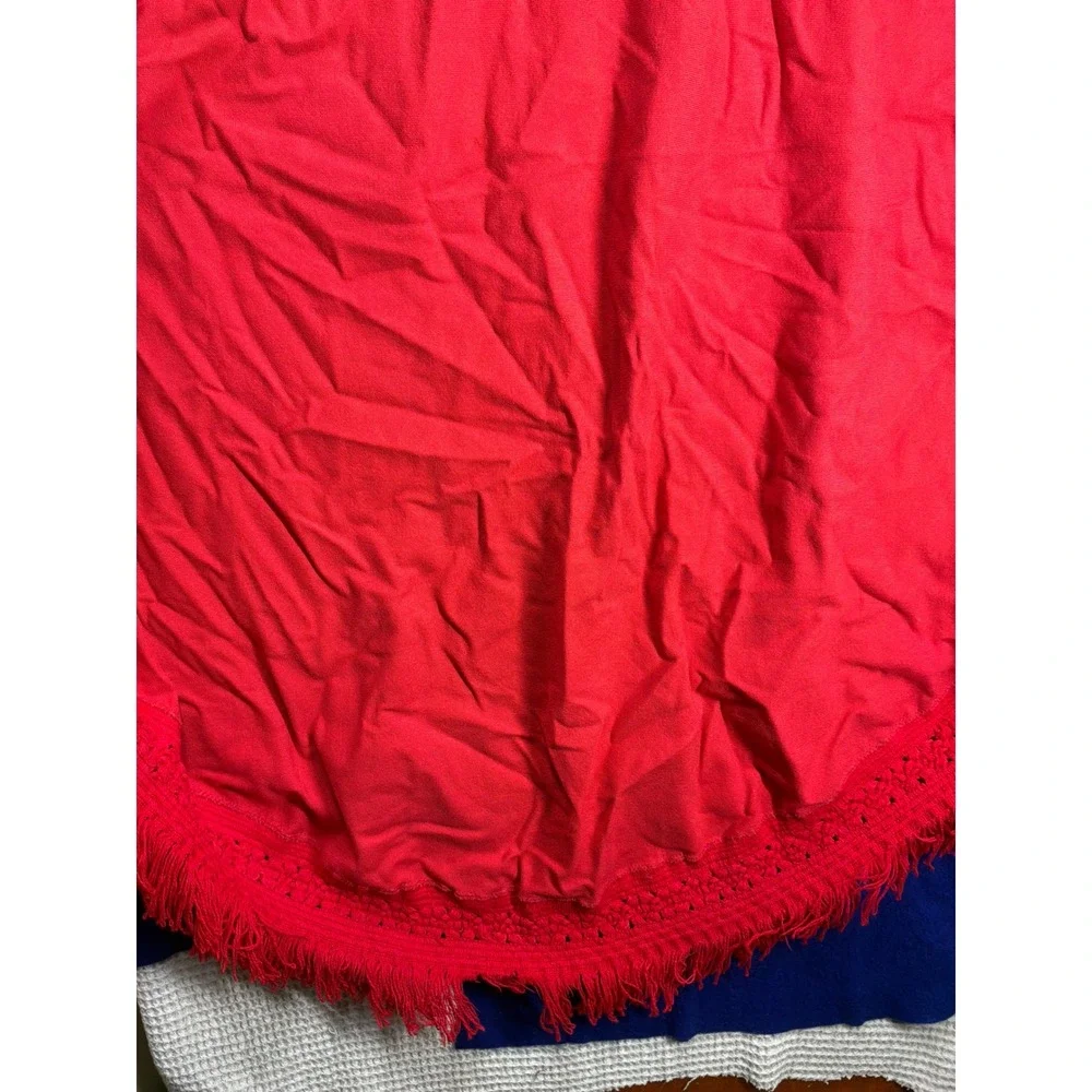 Boho Unisex Unbranded Round Fringe Crochet Tablecloth 60in Red